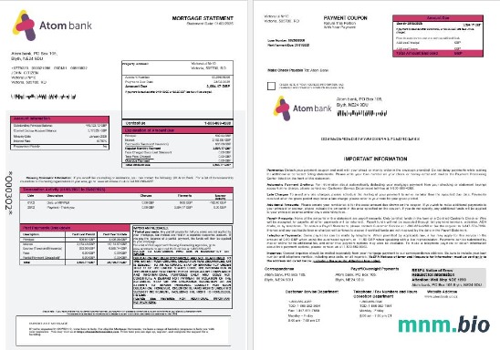 Wielka Brytania Atom Bank wyciąg z kredytu hipotecznego w formatach Word i PDF 1-2